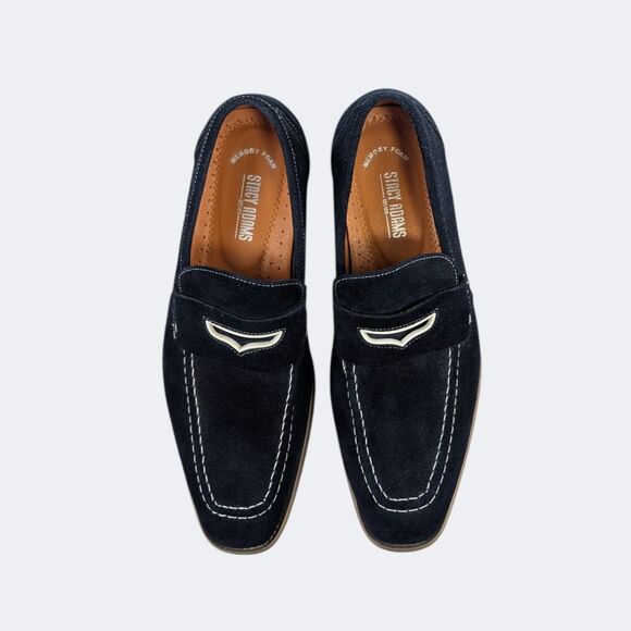 Stacy Adams Colfax Blue Suede Shoes Penny Loafer Slip On White Stitching Men 9 M main image 8